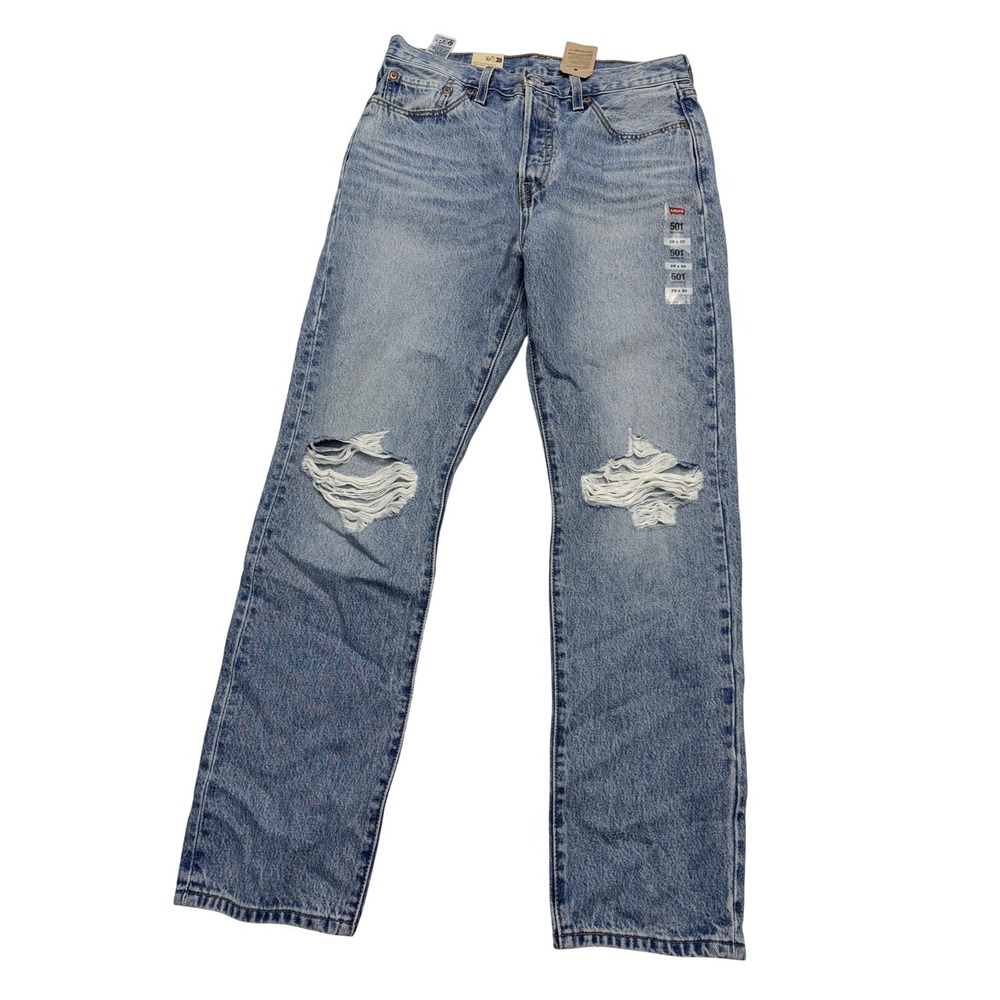 Levi's‎ 501 Jeans Mens 29x30 Light Wash Blue Distressed Straight Leg Denim